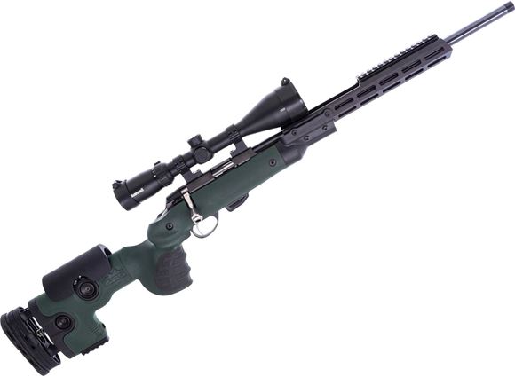 Picture of Used Tikka T1X Bolt-Action Rifle, 17 HMR, 20" Barrel, Blued, Green GRS Warg Chassis, Bushnell Legend 6-18x50 Riflescope, 2 Magazines, Hard Case, Very Good Condition