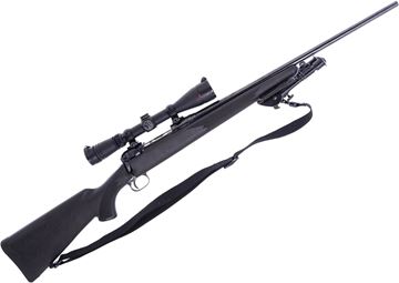 Picture of Used Savage Model 11 Bolt-Action Rifle, 223 Rem, 22" Barrel, Blued, Black Synthetic Stock, Redfield Revolution 4-12x40 Riflescope, Bipod, Sling, Missing Caps, Good Condition