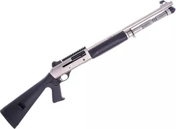 Picture of Used Benelli M4 H2O Tactical Semi-Auto Shotgun - 12Ga, 3", 18.5", Silver Cerakote Finish, Black Synthetic Pistol Grip Stock, 5rds, Ghost Ring Sights, MobilChokes (C), Very Good Condition