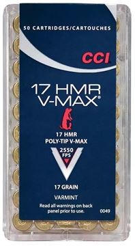 Picture of CCI Varmint Rimfire Ammo - V-MAX, 17 HMR, 17Gr, Poly-Tip V-Max, 50rds Box, 2550fps