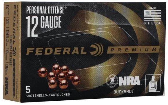 Picture of Federal Premium Personal Defense NRA Shotgun Ammo - 12Ga, 2-3/4", 9 Pellets 00 Buck, Copper-Plated, 1145fps, 5rds Box