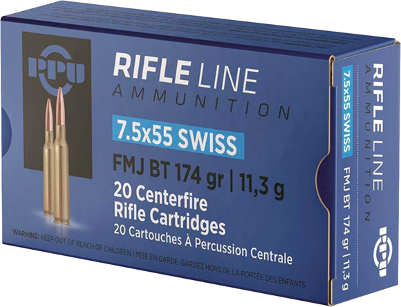 Picture of Prvi Partizan (PPU) Rifle Ammo - 7.5x55mm Swiss, 174Gr, FMJ BT, 20rds Box