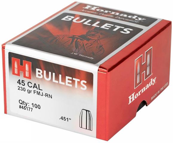 Picture of Hornady Handgun Bullets, FMJ - 45 Caliber (.451"), 230Gr, FMJ-RN, 100ct Box