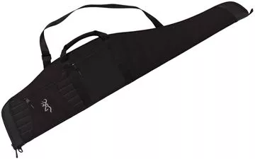 Picture of Browning Factor Scoped Rifle Case - 50", Black With Gray Accents,  Ripstop Polyester Shell With Reinforced Muzzle Cap And Bottom, Open Cell Foam Padding With Smooth Faced Polyester Lining, Full-Length Nylon Zipper With D-Ring For Padlock, Three Zipper Sid