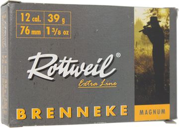 Picture of RWS Rottweil Extra Line Hunting Shotgun Ammo - Brenneke Classic Magnum, 12Ga, 76mm (3"), 39g, 1-3/8oz, Felt Wad/H-Wad Slug, 5rds Box