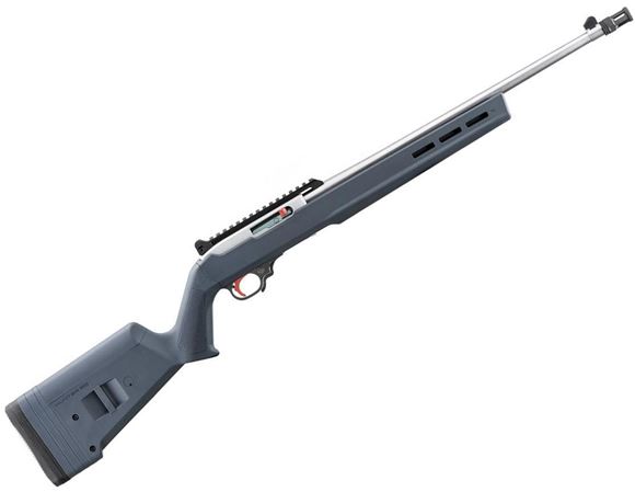 Picture of Ruger 60th Anniversary 10/22 Rimfire Semi-Auto Rifle - 22 LR, 18.5", Stainless Steel, 1/2"x28 Threaded, Protected Blade Front Sight, Adjustable Ghost Ring Rear Sight, 1x10rds, Magpul Hunter X-22 Stock, Black