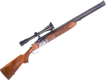 Picture of Used Brno 584 -13 Over-Under Combination Gun, 12Ga/7x57R, 2-3/4", 24" Barrel, Blued, Wood Stock, Khales 6X Riflescope, Fixed Full Choke, Scope Dented, Otherwise Good Condition