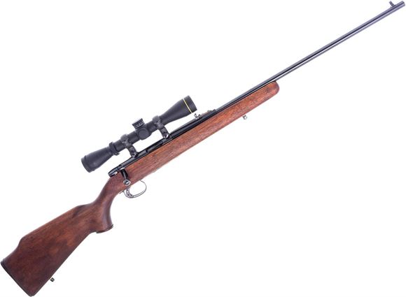 Picture of Used Remington 591 Bolt-Action Rifle, 5mm Rem, 24" Barrel, Blued, Wood Stock, Leupold VX-2 2-7x33 CDS Riflescope, Iron Sights, 1 Magazine, Very Good Condition