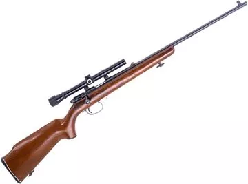 Picture of Used CIL 171 Bolt-Action Rifle, 22LR, 21" Barrel, Blued, Wood Stock, Weaver D4 Riflescope, Iron Sights, 1 Magazine, Good Condition