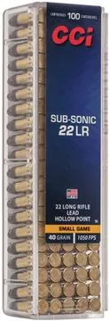 Picture of CCI 0056 Subsonic HP Rimfire Ammo 22 LR, LHP, 40 Grains, 1050 fps 100 Rounds, Boxed