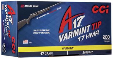 Picture of CCI 949CC A17 Varmint Tip Rimfire Ammo 17 HMR, 17 Grains, 2650 fps 200 Rounds, Boxed