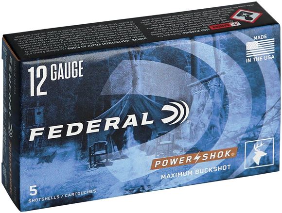 Picture of Federal Power-Shok Shotgun Ammo - 12Ga, 2-3/4'', 00 Buck, 9 Pellets, 1325fps, 5rds Box