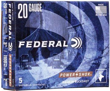 Picture of Federal Power-Shok Shotgun Ammo - 20Ga, 3'', MAG DE, #2 Buck, 18 Pellets, 1100fps, 5rds Box