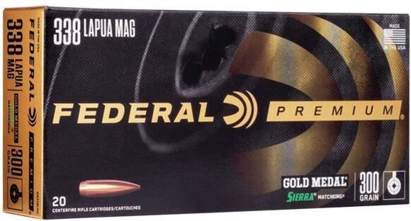 Picture of Federal GM338LM2 Gold Medal Rifle Ammo 338 LAPUA, SMK BTHP, 300 Grains, 2580 fps, 20, Boxed