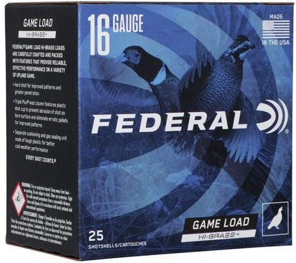 Picture of Federal Game Load Hi-Brass Load Shotgun Ammo - 16Ga, 2-3/4", 3-1/4DE, 1-1/8oz, #4, 25rds Box, 1295fps