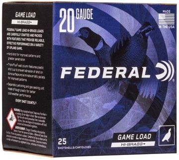 Picture of Federal H204 6 Game-Shok Upland - Hi-Brass Shotshell 20 GA, 2-3/4 in No. 6, 1oz, 2-3/4 Dr, 1220 fps, 25 Rnd per Box