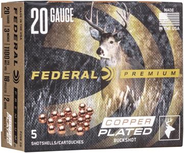 Picture of Federal Premium Shotgun Ammunition - 20ga, 3", 2 Buck, 18 Pellets, Copper-Plated, 1100fps, 5rds Box