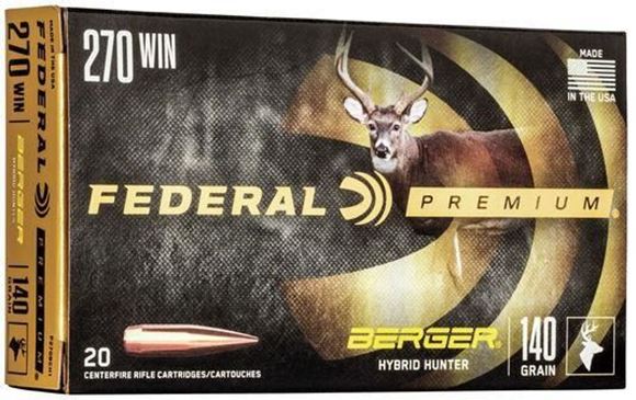 Picture of Federal P270BCH1 Premium Berger Hybrid Hunter Rifle Ammo, 270 WIN 140 Grains, 2950fps, 20, Boxed