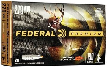 Picture of Federal P270TT1 Premium Vital-Shok Rifle Ammo 270 WIN, Trophy Bonded Tip, 130 Grains, 3060 fps, 20, Boxed