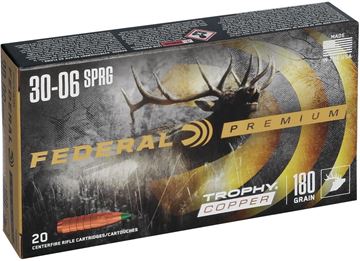 Picture of Federal P3006TC1 Premium Trophy Copper Rifle Ammo 30-06 SPR T-Copper, 180 Grains, 2700 fps, 20, Boxed