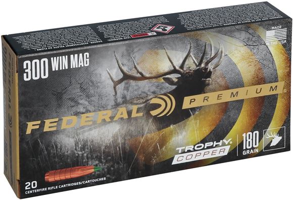 Picture of Federal P300WTC1 Premium Trophy Copper Rifle Ammo 300 WIN MAG T-Copper, 180 Grains, 2960 fps, 20, Boxed