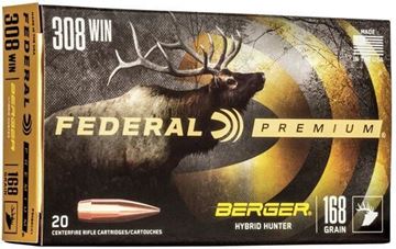 Picture of Federal P308BCH1 Premium Berger Hybrid Hunter Rifle Ammo, 308 WIN 168 Grains, 2800fps, 20, Boxed