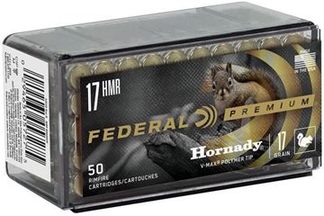 Picture of Federal P771 Vital-Shok Rimfire Rifle Ammo 17 HMR, V-Max, 17 Grains 2530 fps, 50 Rounds, Boxed