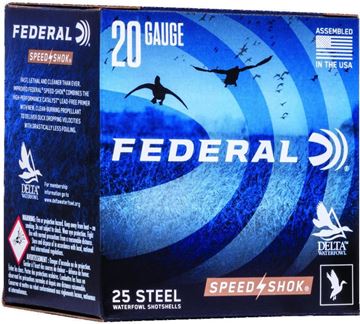 Picture of Federal WF208 6 Speed-Shok Waterfowl Shotshell 20 GA, 2-3/4 in No. 6, 3/4 oz, 3.19 Dr, 1425 fps, 25 Rnd per Box