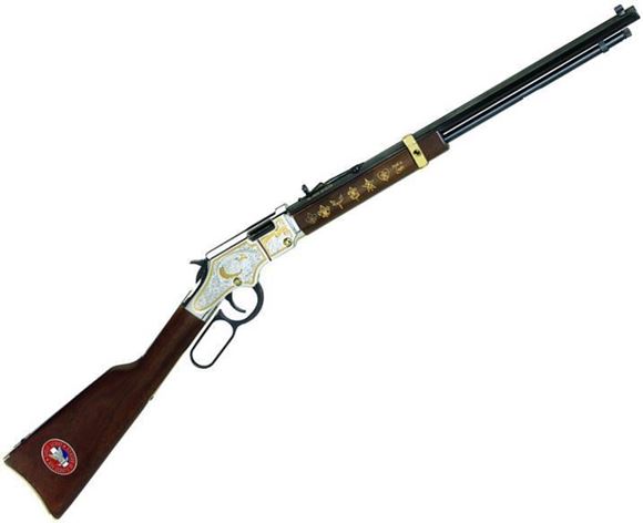 Picture of Henry H004ES Golden Boy Eagle Scout Tribute Edition Lever Rifle 22 LR Ambi, 20 in, Blued, Wood Stk, 16+1 Rnd, Std Trgr