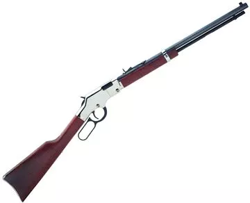 Picture of Henry "Golden Boy Silver" Rimfire Lever Action Rifle - 22 S/L/LR, 20" Octagon Barrel, Blued, Silver Receiver, American Walnut Stock, 15rds, Hooded Front & Adjustable Rear Sights