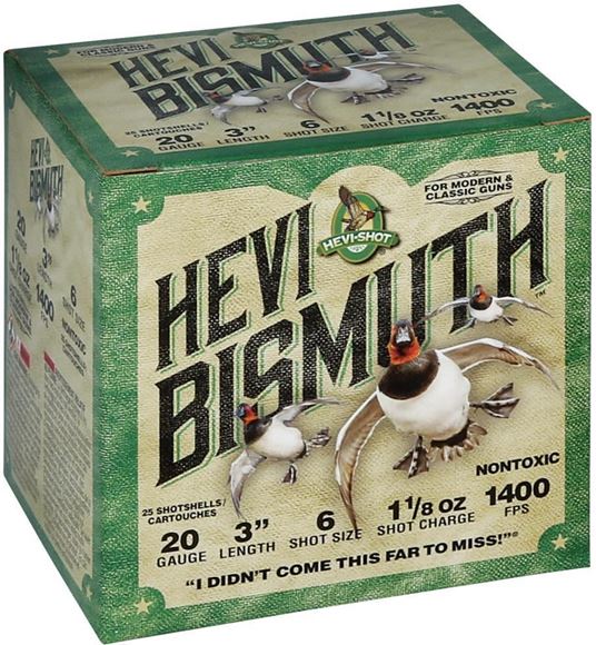 Picture of HEVI-Shot HS17006 Shotshell Hevi Bismuth 20 GA 3 " 6 Shot 1.125 OZ- 25/Box