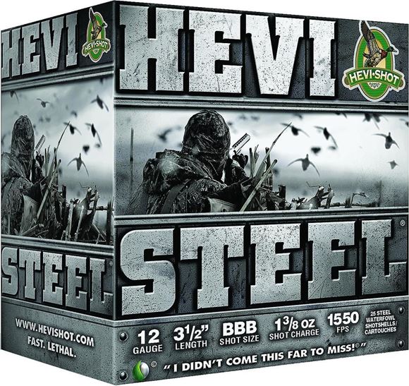 Picture of HEVI-Shot HS65002 Steel Shotshell 12 GA, 3-1/2 in, No. 2, 1-3/8oz 1550 fps, 25 Rnd per Box