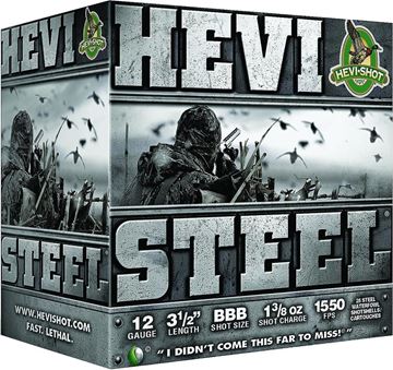 Picture of HEVI-Shot HS65088 Steel Shotshell 12 GA, 3-1/2 in, No. BB, 1-3/8oz 1550 fps, 25 Rnd per Box