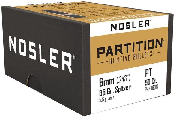 Picture of Nosler 16314 Rifle Bullets 6mm 85Gr Partition Spitzer .243 50Bx