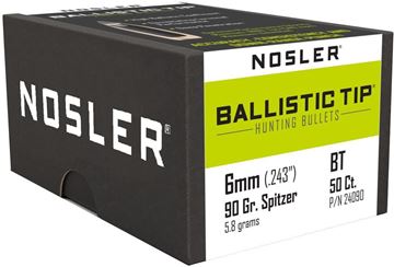 Picture of Nosler 24090 Rifle Bullets 6mm 90Gr Ballistic Tip Spitzer .243 Purple Tip 50Bx