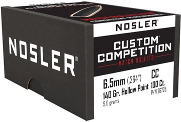 Picture of Nosler 26725 Custom Competition Rifle Bullets, 6.5mm 140 Gr HPBT 100Bx