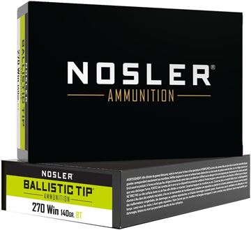 Picture of Nosler 40055 BT Ballistic Tip Rifle Ammo 270 WIN, Hunting, 140 Grains 2900 fps, 20, Boxed