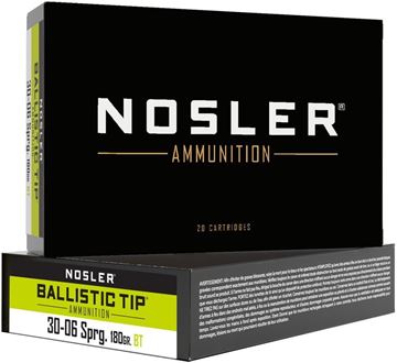 Picture of Nosler 40072 BT Ballistic Tip Rifle Ammo 30-06 SPR, Hunting, 180 Grains 2750 fps, 20, Boxed