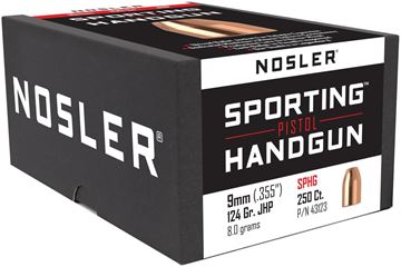 Picture of Nosler 43123 Handgun Bullets 9mm 124 Gr JHP 250 Ct. Box