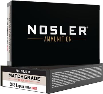 Picture of Nosler 43136 Match Grade Rifle Ammo 338 Lapua Magnum 300gr Custom Competition HPBT (20 ct.)