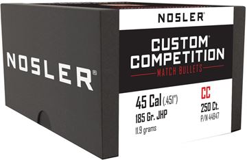 Picture of Nosler 44847 Custom Competition Handgun Bullets 45Cal 185Gr JHP (250Ct)