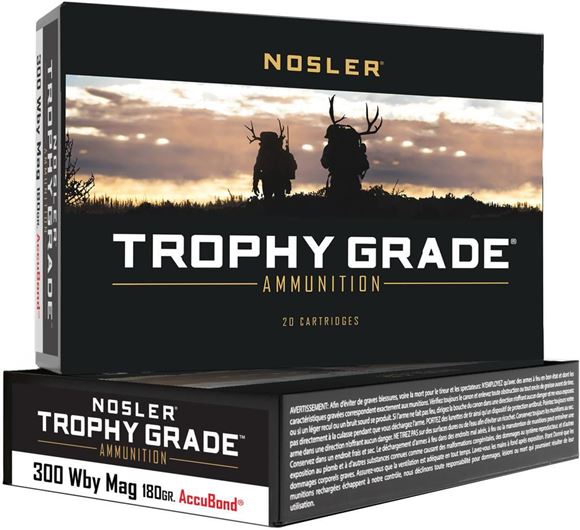 Picture of Nosler 48643 Trophy Grade Rifle Ammo, 300 Weatherby Mag 180gr AccuBond (20 ct.)