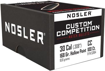 Picture of Nosler 53164 Custom Competition Rifle Bullets 30Cal 168Gr HPBT .308 100Bx