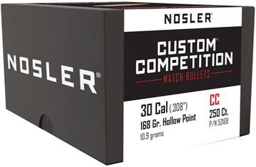 Picture of Nosler 53168 Custom Competition Rifle Bullets 30Cal 168Gr HPBT .308 Bulk Pack 250Bx