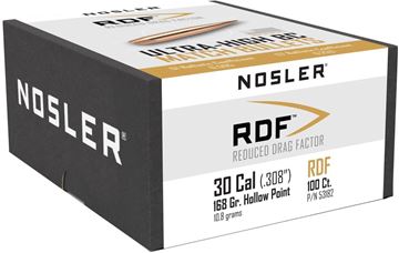 Picture of Nosler 53182 RDF Reduced Drag Factor Rifle Bullets, 30Cal 168Gr Hpbt (100Ct)