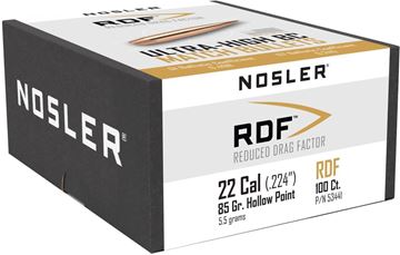 Picture of Nosler 53441 RDF Reduced Drag Factor Rifle Bullets 22 85 HPBT (100 ct)