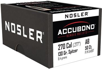 Picture of Nosler Bullets, AccuBond - 270 Caliber (.277"), 130Gr, Spitzer Point, 50ct Box