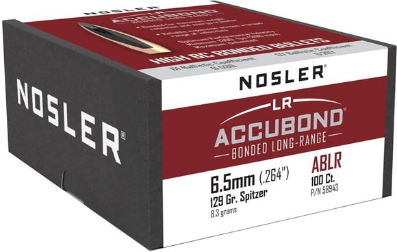 Picture of Nosler 58943 Accubond Long Range Rifle Bullets 6.5mm 129gr SP 100 Ct