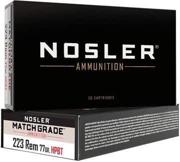 Picture of Nosler 60011 Match Grade Rifle Ammo 223 Remington Match 77gr Custom Competition Match HPBT (20 ct.)