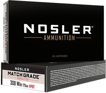 Picture of Nosler 60072 Match Grade Rifle Ammo 308 Winchester 175gr Custom Competition HPBT (20 ct.)